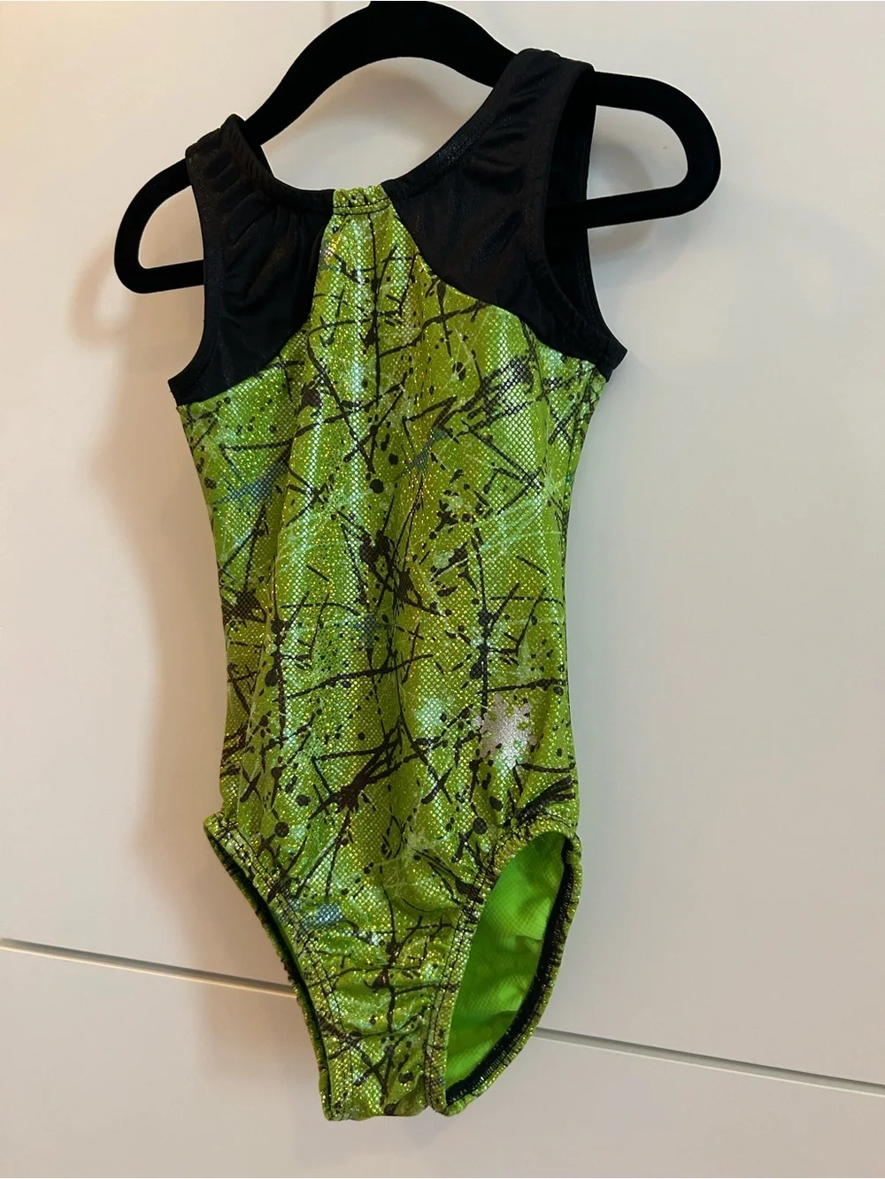 Snowflake Girls' Green Metallic Splash Gymnastics Leotard - Child’s Medium